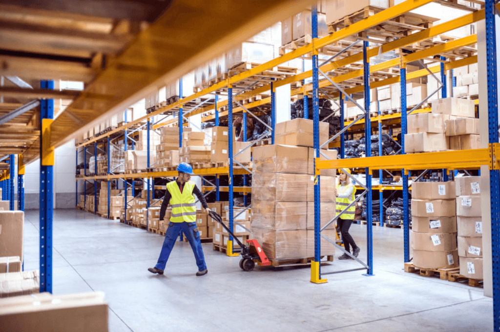 Climate-controlled 3PL warehouse in Charlotte NC with organized pallet racking and forklift operations