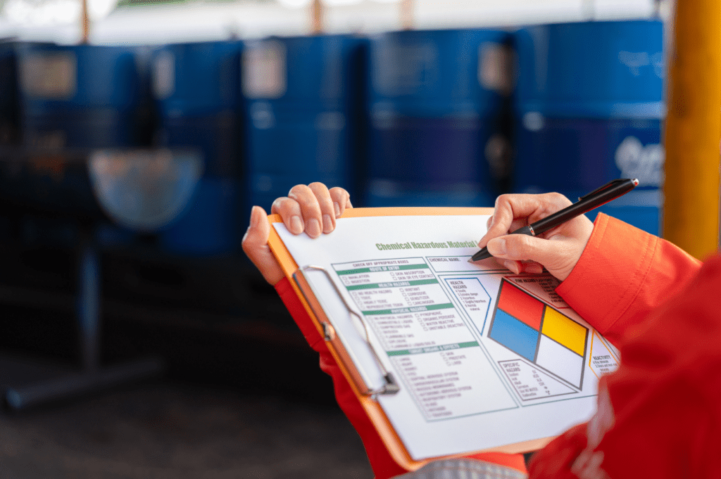 Secure storage area equipped with fire suppression and ventilation systems for OLIMP's HAZMAT warehousing services.