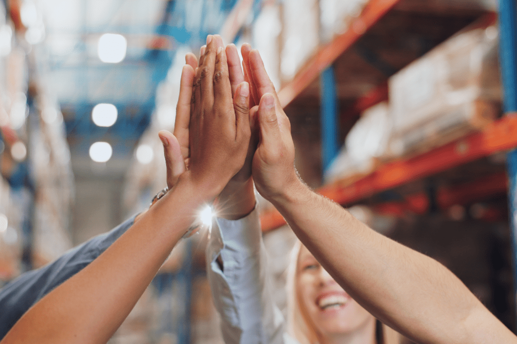 warehouse inventory management system with real-time tracking and organized pallet storage in Akron facility.