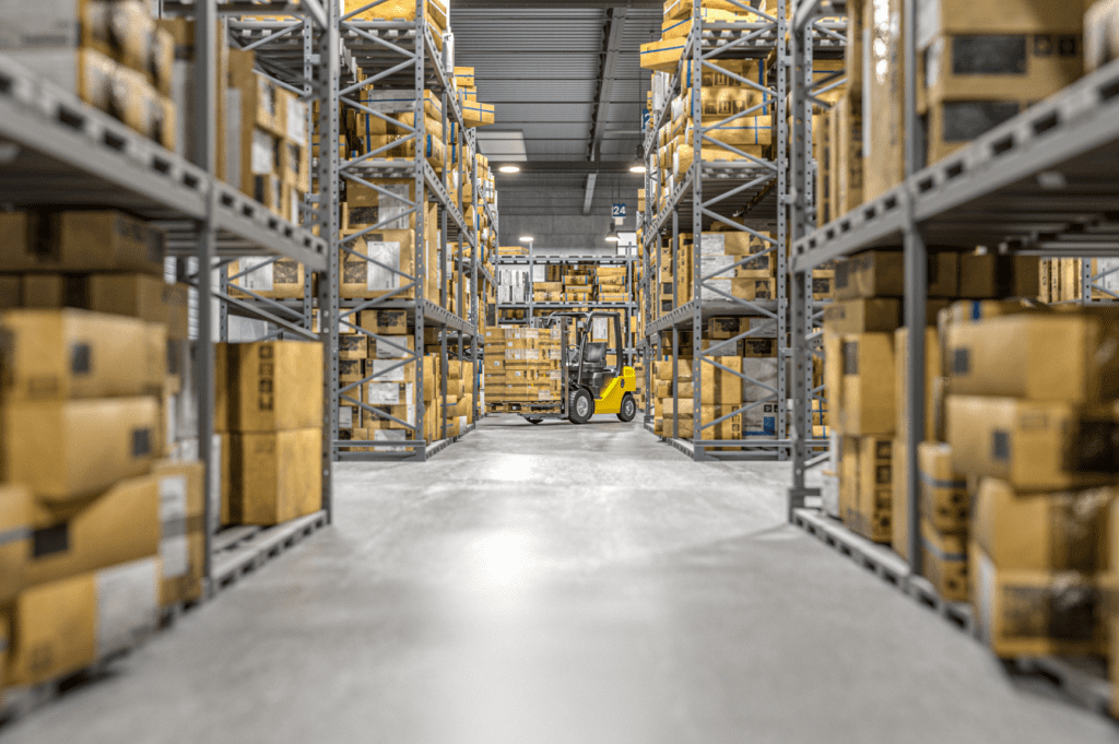 Pallet racking and bulk storage inside a Fort Lauderdale warehouse with organized inventory.