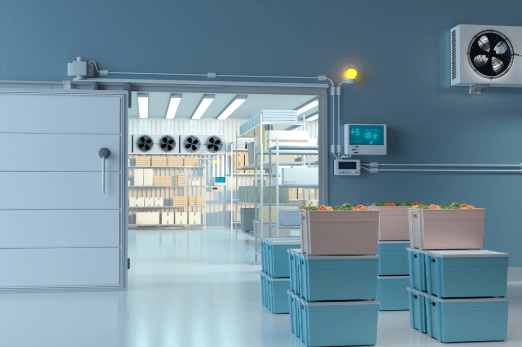 Temperature-controlled warehouse with security systems and organized storage in South Florida.