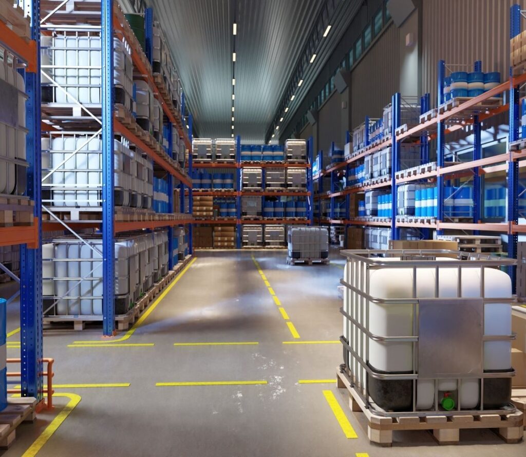 Interior view of a Minneapolis warehouse with pallet racking and organized inventory storage