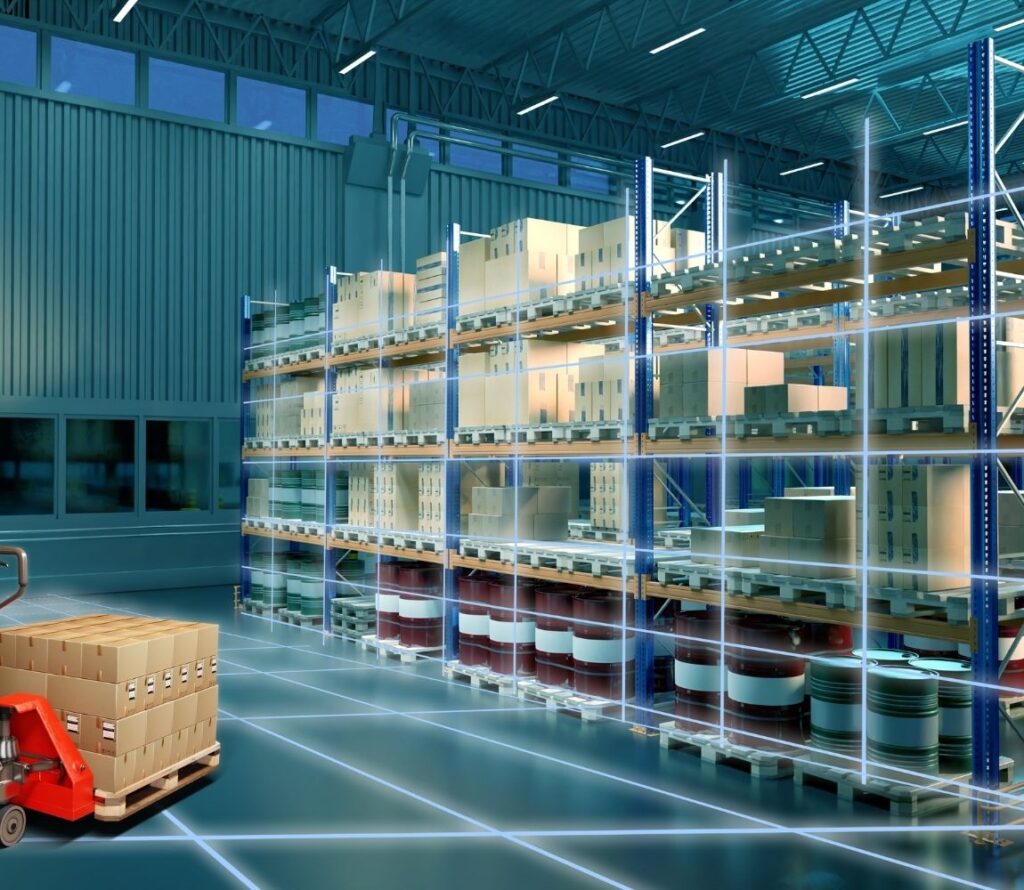 Forklifts and dock doors at Austin warehousing services facility