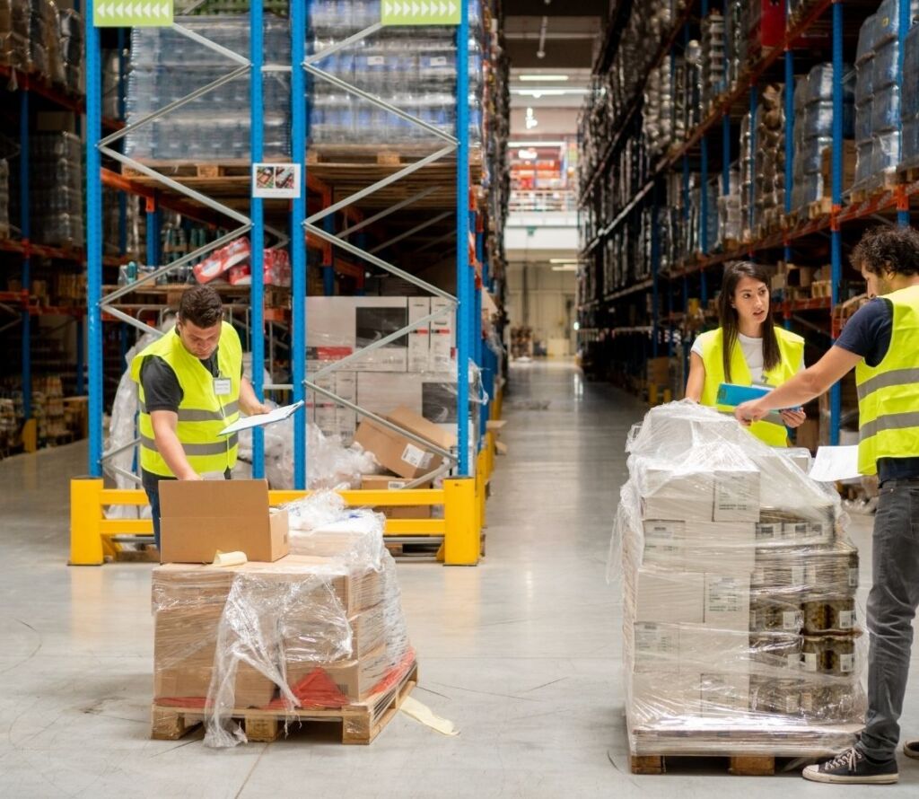Properly restacked pallets ready for transit, ensuring freight protection and efficiency.